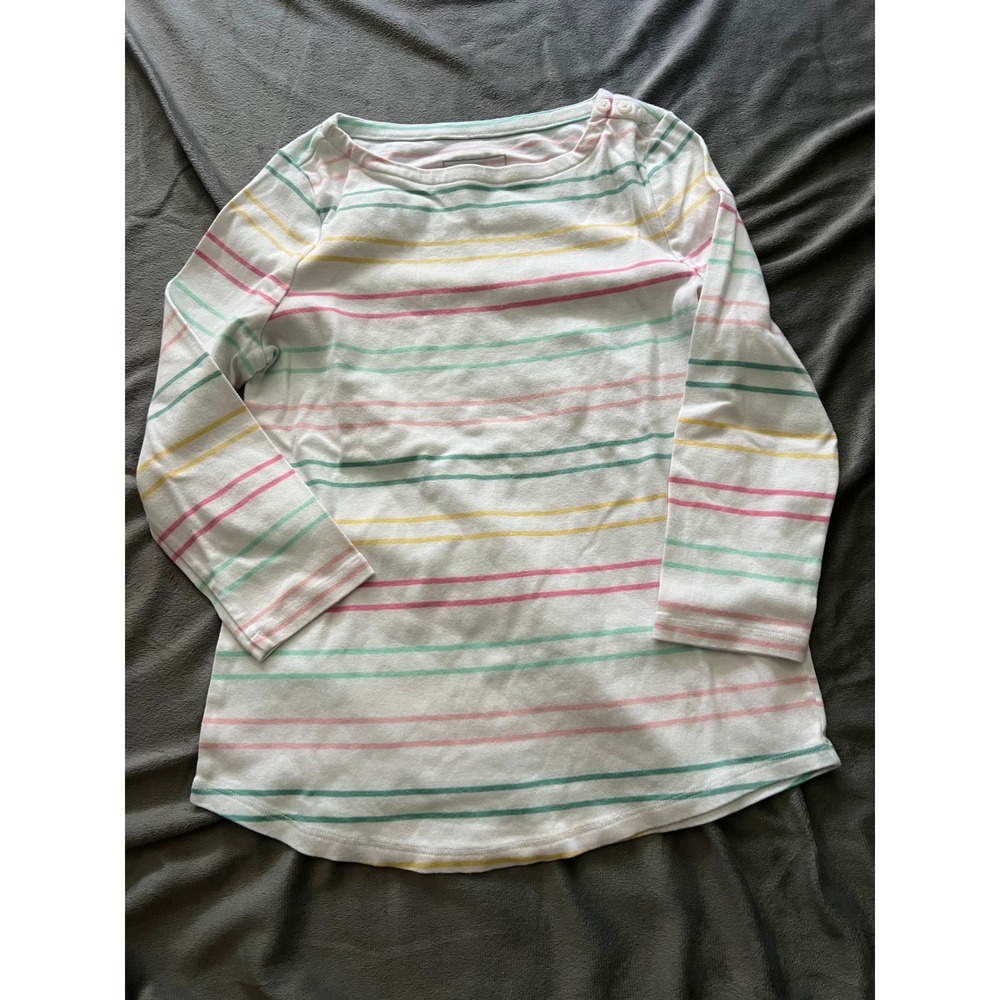 Charter Club Womens Supima Cotton Striped Boat Neck Top White Multi Size M‎